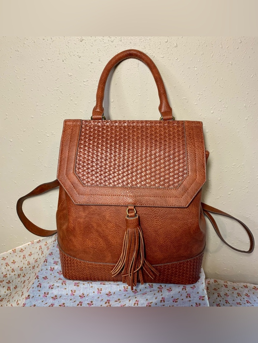 Darcy Marks London Woven Tassel Top-Handle Backpack - Cognac